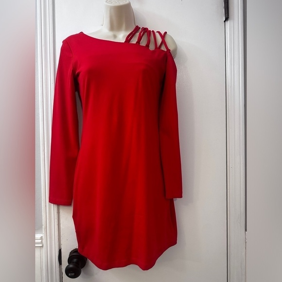 Susana Monaco Women’s Red Cut-Out Shoulder Dress, Size M - Long Sleeve - Picture 4 of 14